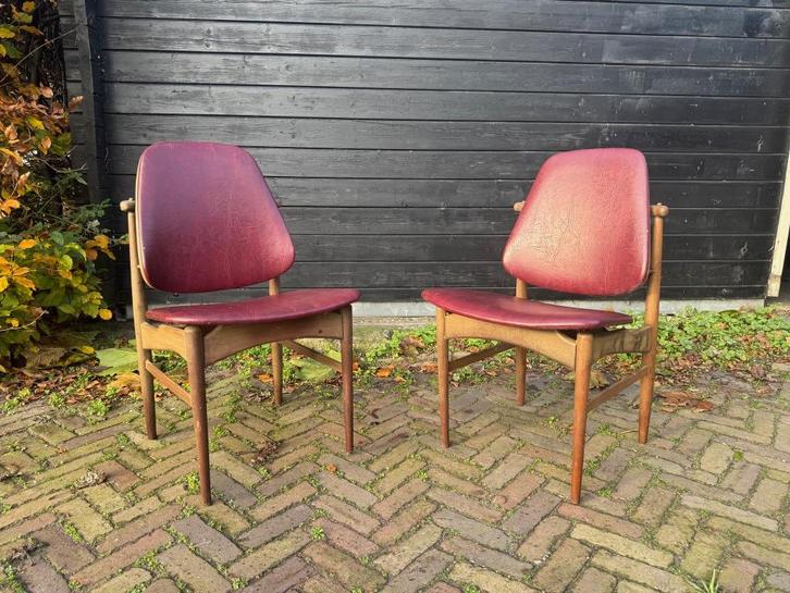 Arne Vodder Vintage design stoelen eetkamerstoel burgundy, Huis en Inrichting, Stoelen, Gebruikt, Hout, Bruin, Ophalen