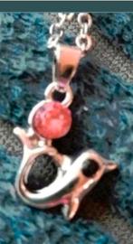 Ketting dolfijn roze saffier, Verzenden, Nieuw, Zilver, Met hanger