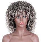 Afro kroes pruik grijsmix schouderlang haar spiraalkrullen, Sieraden, Tassen en Uiterlijk, Uiterlijk | Haarverzorging, Verzenden