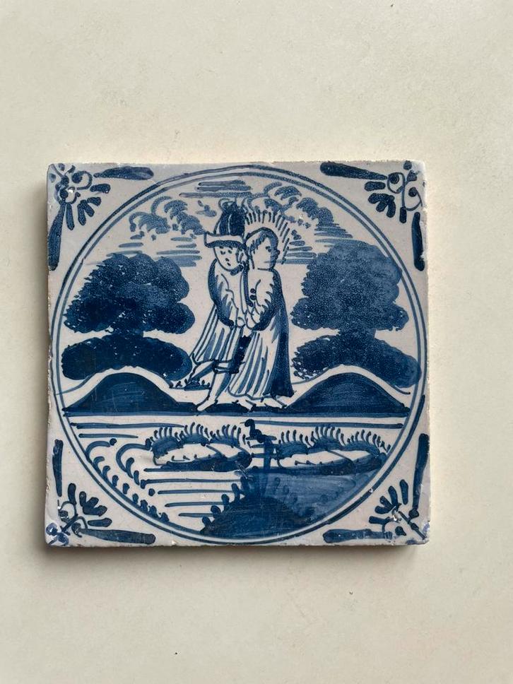 Siertegel met Bijbelse voorstelling., Antiek en Kunst, Antiek | Wandborden en Tegels, Ophalen of Verzenden