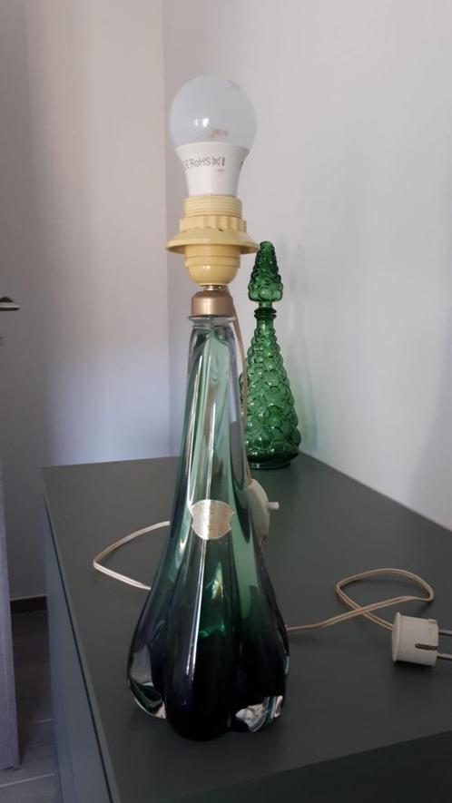 Val Saint Lambert - Tafellamp - Kristal - groen - bloem, Antiek en Kunst, Curiosa en Brocante, Ophalen of Verzenden