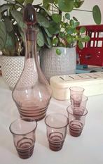 Frans paars glas karaffe en glaasjes, Ophalen of Verzenden