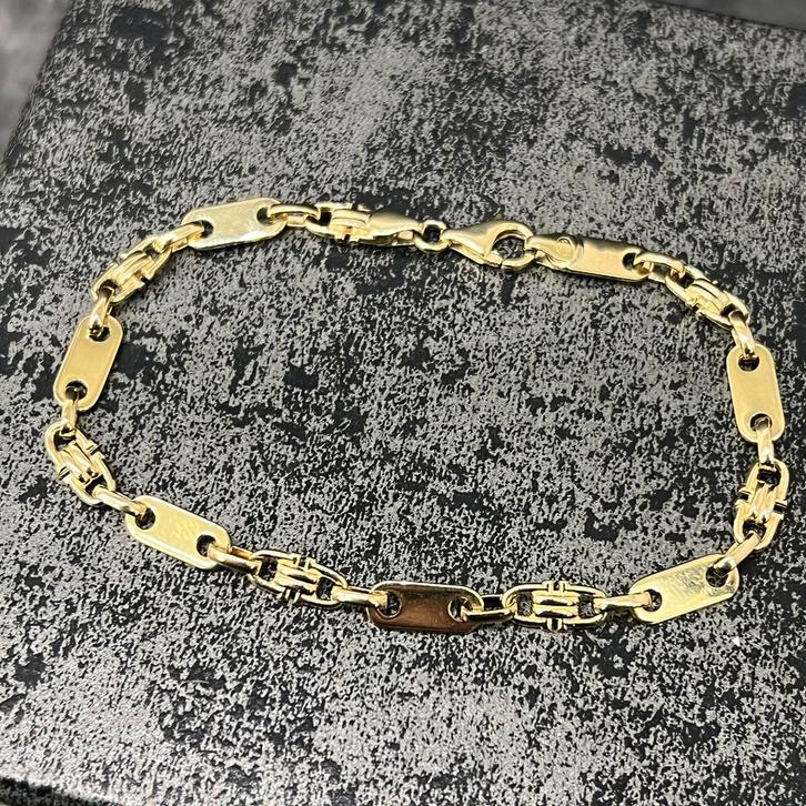 14k gouden armband massief flat magnum schakel, Sieraden, Tassen en Uiterlijk, Armbanden, Zo goed als nieuw, Goud, Ophalen of Verzenden