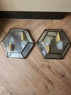 Facet geslepen wandlampen messing vintage mid century, Ophalen of Verzenden, Zo goed als nieuw, Glas, Vintage mid century