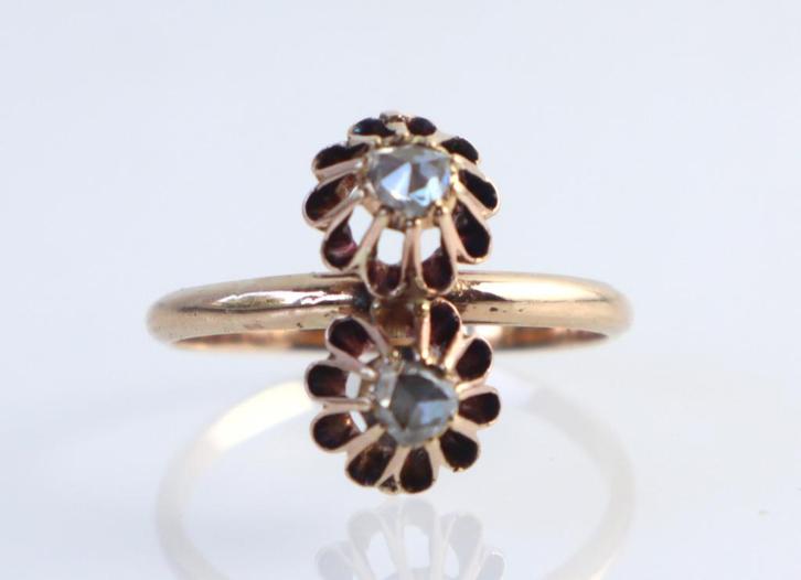 Antieke roségouden ring met roosdiamanten, Sieraden, Tassen en Uiterlijk, Antieke sieraden, Ring, Goud, Met edelsteen, Ophalen of Verzenden