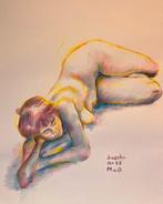 Acryl schilderij naar naakt model, Ophalen of Verzenden