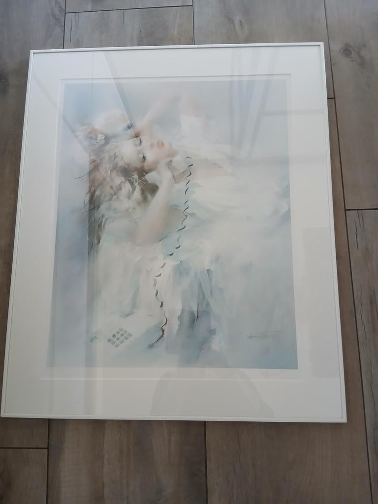 W. Haenraets Schilderij van vrouw met telefoon, Antiek en Kunst, Ophalen