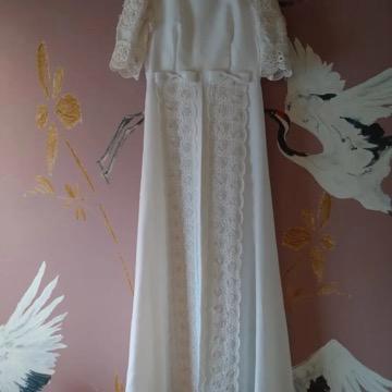 Vintage, boho, bohemian trouwjurk met sleepje, Kleding | Dames, Trouwkleding en Trouwaccessoires, Zo goed als nieuw, Trouwjurk