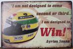 Ayrton Senna helm tekst reclamebord van metaal wandbord, Nieuw, Ophalen of Verzenden