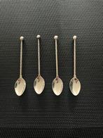 Verzilverde kleine  theelepels met gedraaide steel - 4 stuks, Ophalen of Verzenden