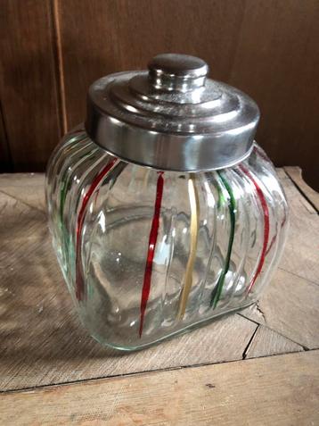 Vintage Glazen Snoeppot met Deksel beschikbaar voor biedingen