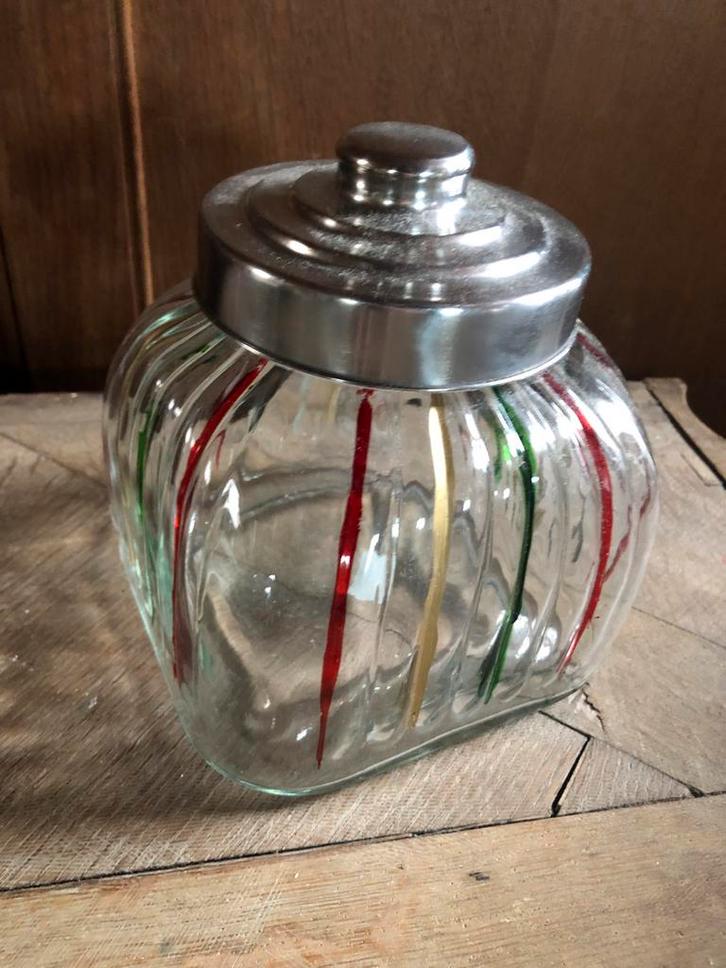 Vintage Glazen Snoeppot met Deksel, Huis en Inrichting, Woonaccessoires | Schalen en Manden, Gebruikt, Vierkant, Glas, Ophalen of Verzenden