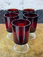 5 vintage glazen portglazen Cavalier Luminarc diep rood, Overige typen, Gebruikt, Ophalen of Verzenden