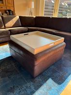 Leren hocker met houten tafel, Huis en Inrichting, Tafels | Salontafels, Ophalen, 50 tot 100 cm, 50 tot 75 cm, Vierkant