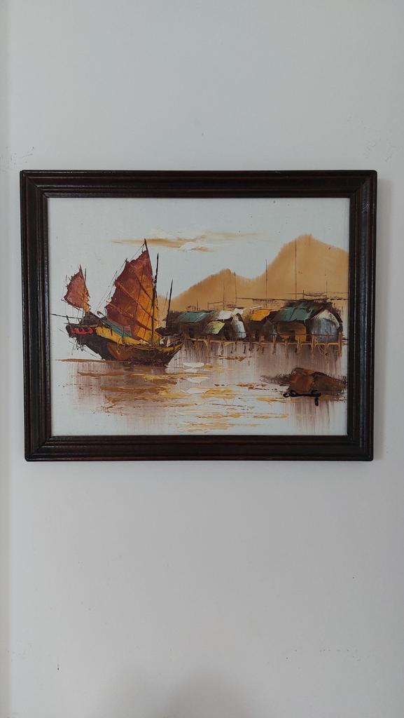 Olieverf Schilderij Chinese Jonk, Antiek en Kunst, Kunst | Schilderijen | Klassiek, Ophalen of Verzenden