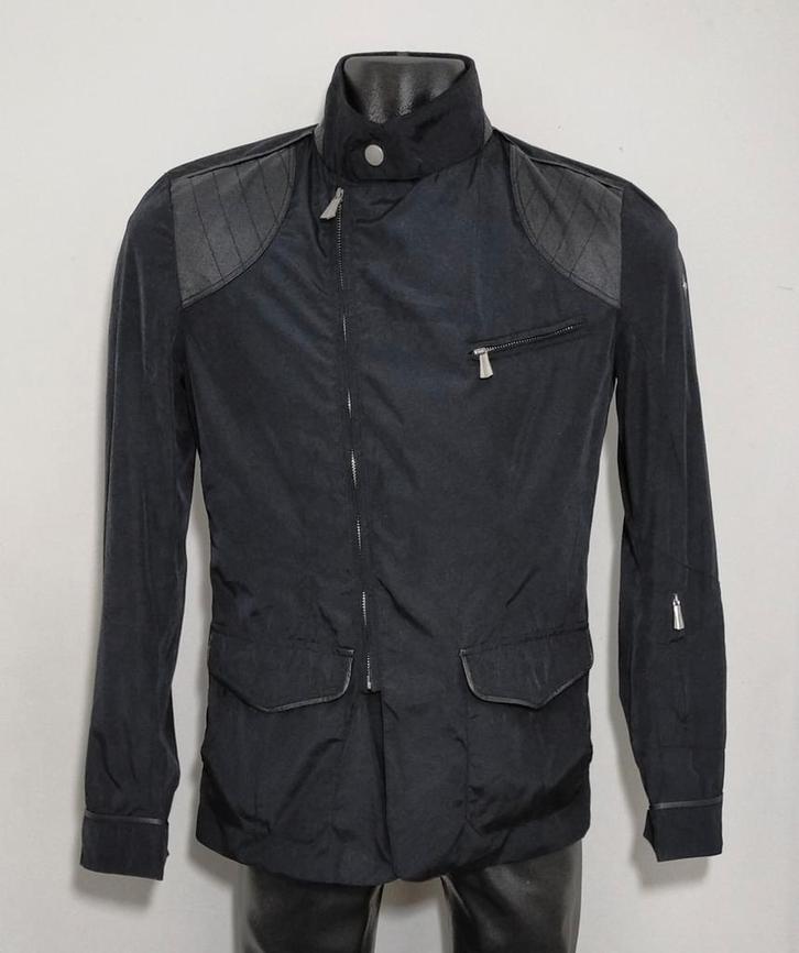 Donkerblauw designer windjack met ovine leer van Trussardi, Kleding | Heren, Jassen | Zomer, Zo goed als nieuw, Maat 48/50 (M)