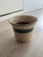 Bloempot vintage creme-groen rond 17cm diameter (bovenkant), Ophalen, Rond, Aardewerk, Minder dan 25 cm