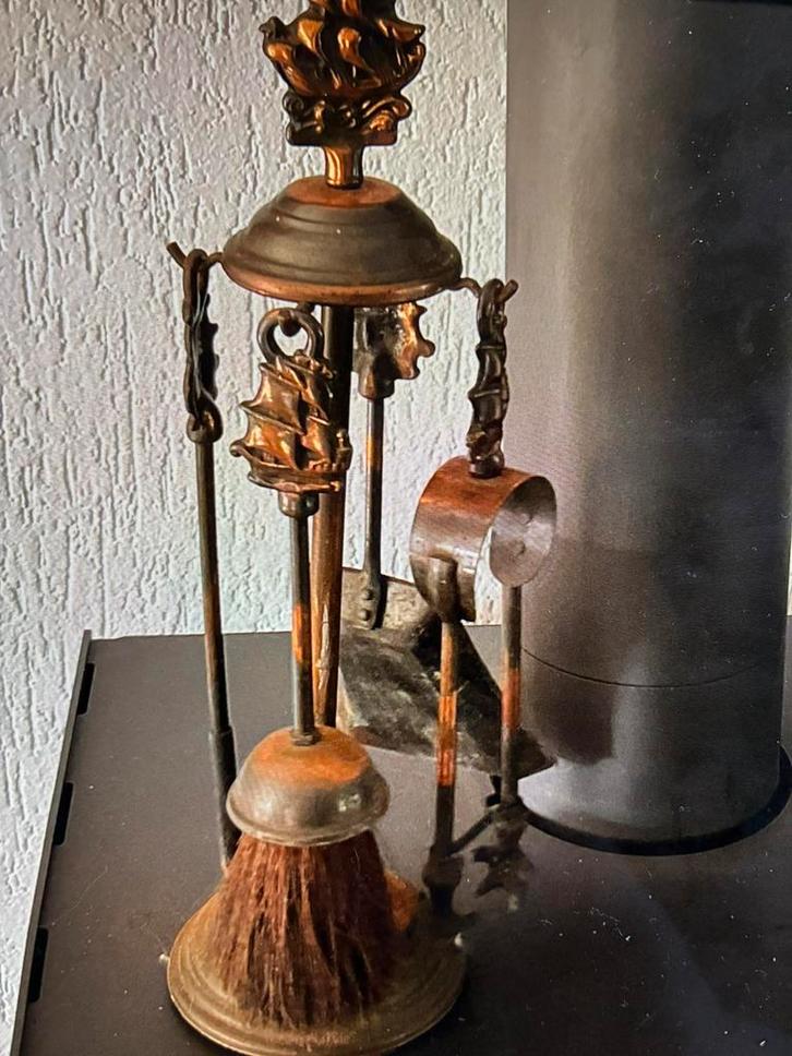 Antieke 19e-eeuwse Haardset - Messing en Brons - Uniek, Huis en Inrichting, Haarden, Gebruikt, Houthaard, Ophalen of Verzenden