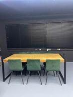 Eettafel 200x90 + 6 Fluweelgroene Stoelen, Huis en Inrichting, Ophalen, 200 cm of meer, 50 tot 100 cm, Zo goed als nieuw