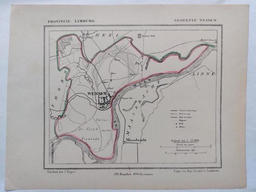 63 / Gemeente Wessem Limburg Litho uit 1866 door J. Kuyper, Antiek en Kunst, Kunst | Litho's en Zeefdrukken, Ophalen of Verzenden