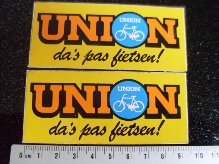 2x sticker union logo da's pas fietsen! geel, Verzamelen, Stickers, Zo goed als nieuw, Merk, Verzenden