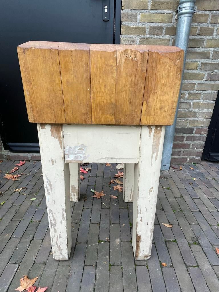 Houten hakblok / slagersblok, Huis en Inrichting, Tafelonderdelen, Gebruikt, Tafelblad, Minder dan 50 cm, Vierkant, Eikenhout