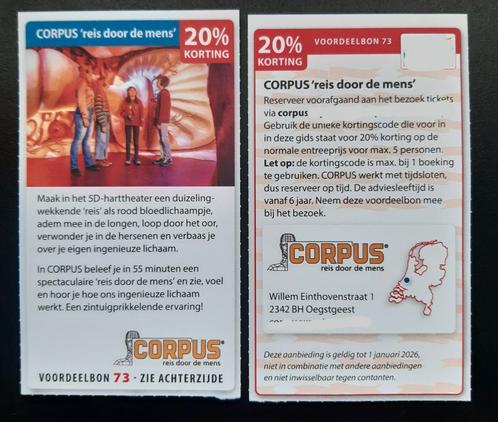 CORPUS "Reis door de mens" 20% korting, Tickets en Kaartjes, Kortingen en Cadeaubonnen, Drie personen of meer, Overige typen, Kortingsbon
