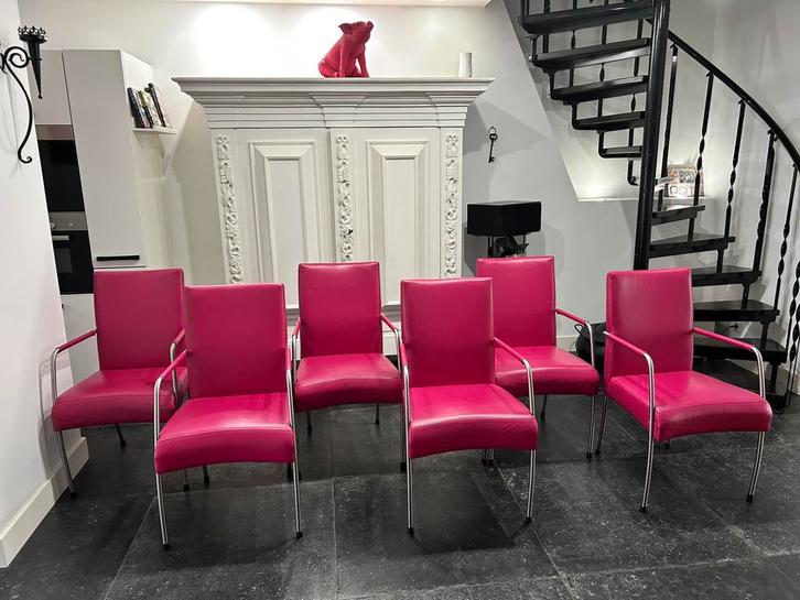 Leren eetkamerstoelen in zeer nette staat, Huis en Inrichting, Stoelen, Gebruikt, Vijf, Zes of meer stoelen, Leer, Overige kleuren