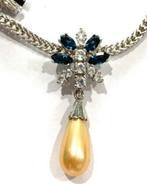 Zilveren collier met saffier, Verzenden, Zo goed als nieuw, Zilver, Zilver