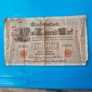 Briefje van 1000 mark uit 1910 beschikbaar voor biedingen