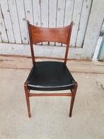 Vintage teakhouten stoel met zwart skai, kunstleer bekleding, Gebruikt, Zwart, Deens, Scandinavisch, Eén