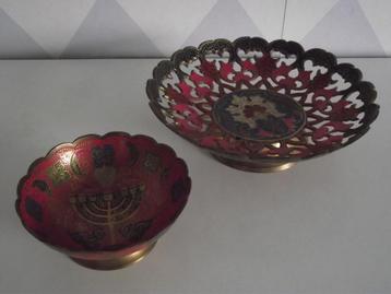 2 vintage koperen schaal op voet bloem 12-19 cm 1970 ook p s beschikbaar voor biedingen