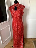 Chinese jurk, couture Shanghai, rood zijdebrokaat, + stola, Nieuw, Maat 38/40 (M), Couture jurk handmade, Overige typen