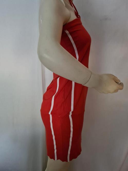 Strapless jurk, rood met zijstrepen. Mt.36., Kleding | Dames, Jurken, Zo goed als nieuw, Maat 36 (S), Rood, Knielengte, Ophalen of Verzenden