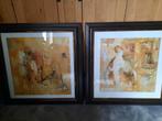 2x mooie wanddecoratie Corry Olthoff  ingelijst, Totaalprijs, Ophalen, Zo goed als nieuw, Hout, Minder dan 50 cm