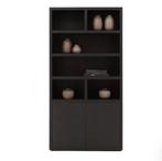 Goossens Barcelona  zwart eiken buffet/vakkenkast  2 deuren., Ophalen, 25 tot 50 cm, 200 cm of meer