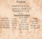 Prijslijst extensions, knippen, verven en fohnen, Diensten en Vakmensen, Hairextensions