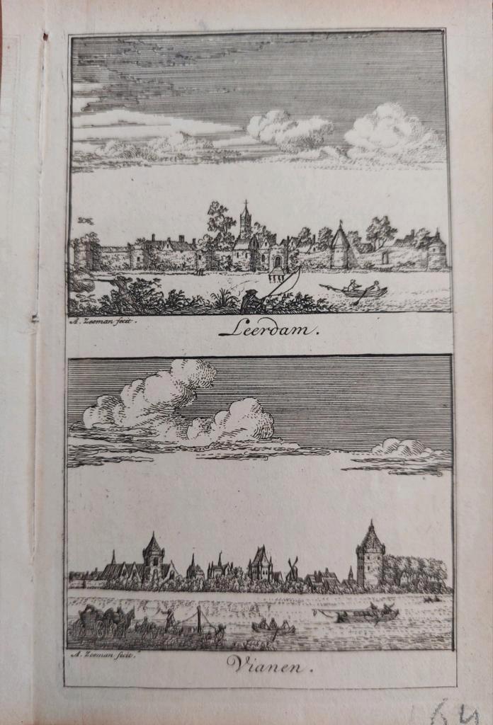 1 / Leerdam - Vyanen - Vianen Gravure A. Zeeman uit 1730, Antiek en Kunst, Kunst | Etsen en Gravures, Ophalen of Verzenden