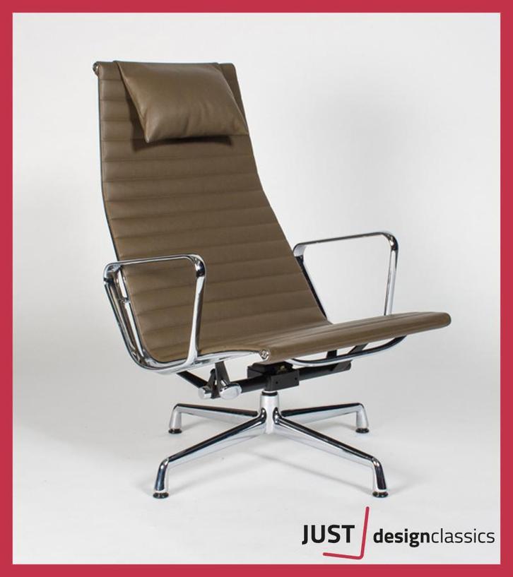 Vitra Eames ea124 Taupe Leder Chroom, Huis en Inrichting, Fauteuils, Zo goed als nieuw