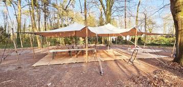Stretchtent 10x12.5 met lussen 1 jaar oud zandkleur beschikbaar voor biedingen