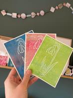 Handgedrukte lino paas kaarten sneeuwklokje kunst, Ophalen of Verzenden, Zo goed als nieuw, Overige thema's