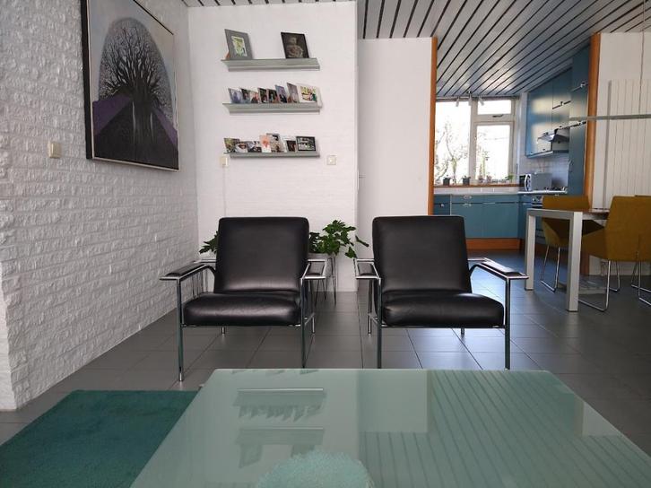 set design feauteuils, Huis en Inrichting, Fauteuils, Gebruikt, Leer, Metaal, 75 tot 100 cm, 75 tot 100 cm, Ophalen