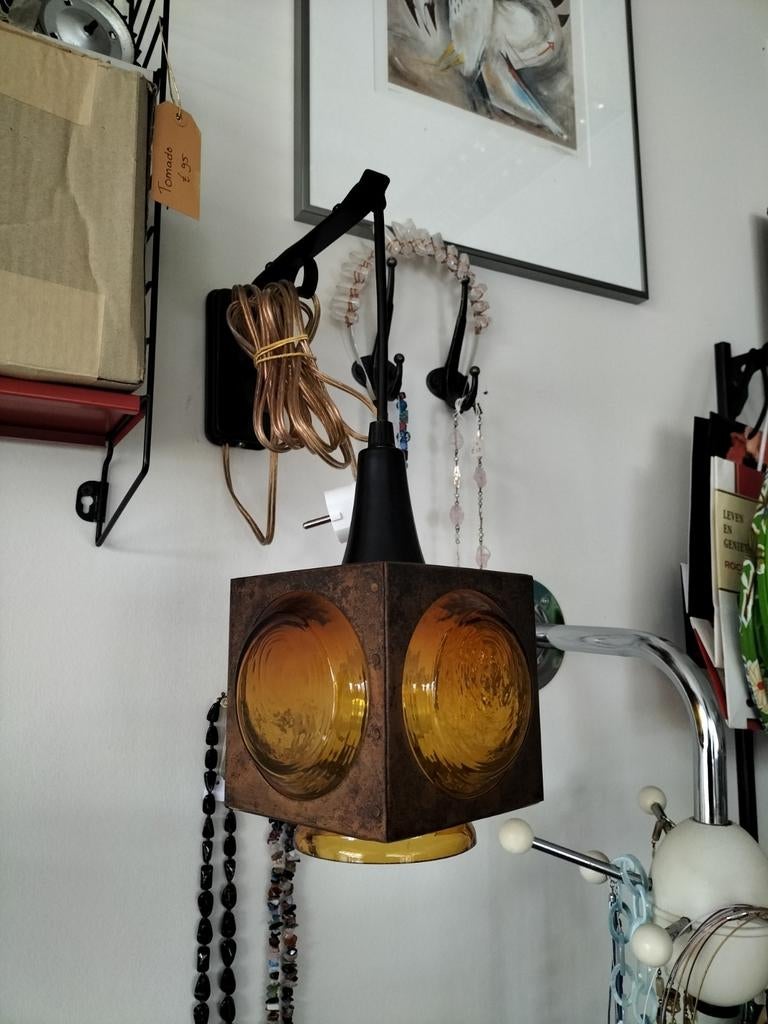 Vintage Kubus Hanglamp Helena tynell. Jaren 60, Gebruikt, Unknown, Ophalen of Verzenden, Glas