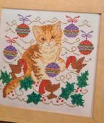Kerst katje met roodborstjes borduurpatroon, Ophalen, Nieuw, Handborduren, Patroon
