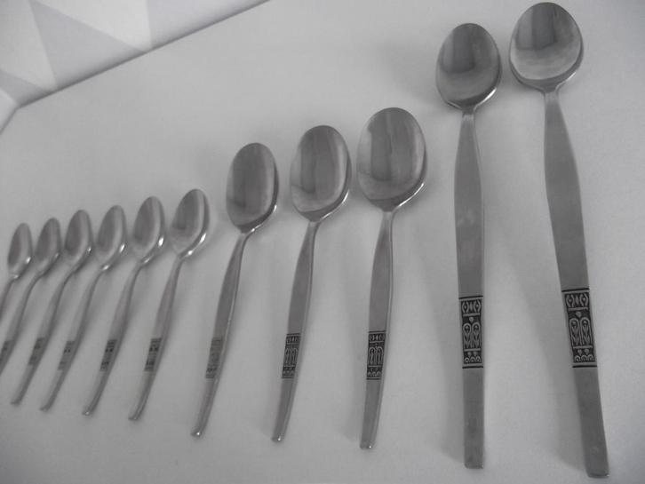 11 RVS Amefa ASF13 bestek zwart tulp model lepels 1980 p s, Antiek en Kunst, Antiek | Bestek, Ophalen of Verzenden