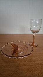 Vintage roze vakjesschaal, 3 vakjes, en glas(wijnglas), Ophalen of Verzenden