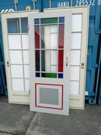 Antieke haldeur met gekleurd glas, Doe-het-zelf en Verbouw, Deuren en Horren, Ophalen, Gebruikt, 80 tot 100 cm, Binnendeur