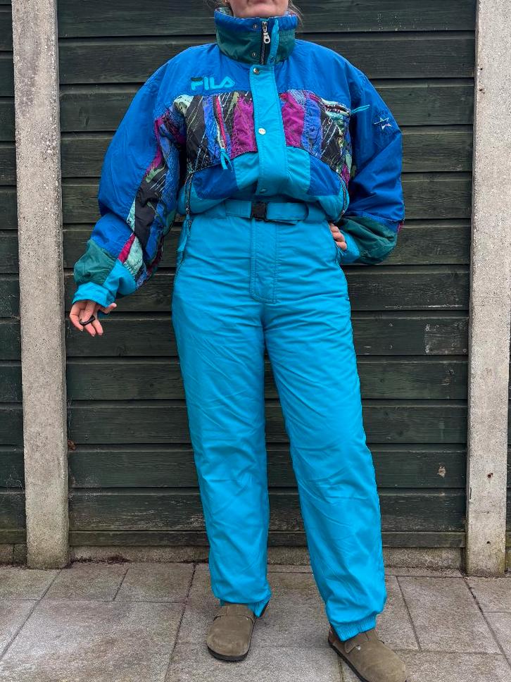 Vintage retro skipak - FILA blauw, paars, groen maat M/L, Kleding | Heren, Wintersportkleding, Zo goed als nieuw, Pak, Maat 52/54 (L)