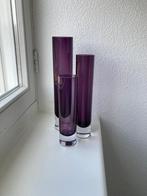 Glazen vaasjes, drie stuks, donker paars geen schade, Overige kleuren, Ophalen of Verzenden, Minder dan 50 cm, Glas
