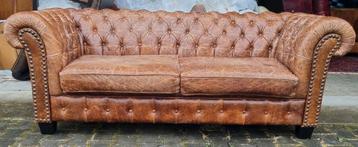 Chesterfield bank vintage bruin leer + BEZORGING GRATIS  beschikbaar voor biedingen